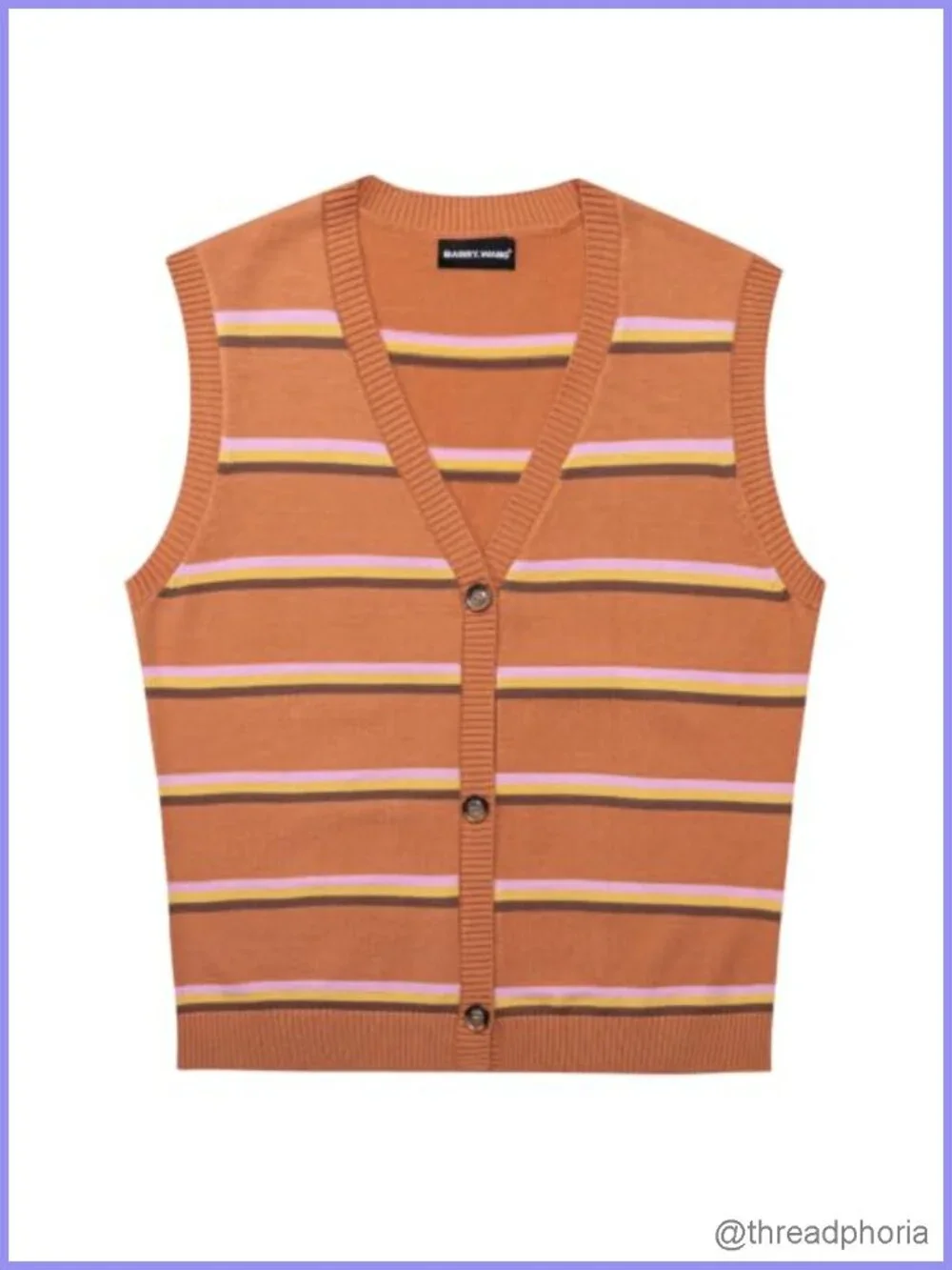 Striped Knit Sleeveless Sweater Vest with Satin Scarf - Polyester Blend,